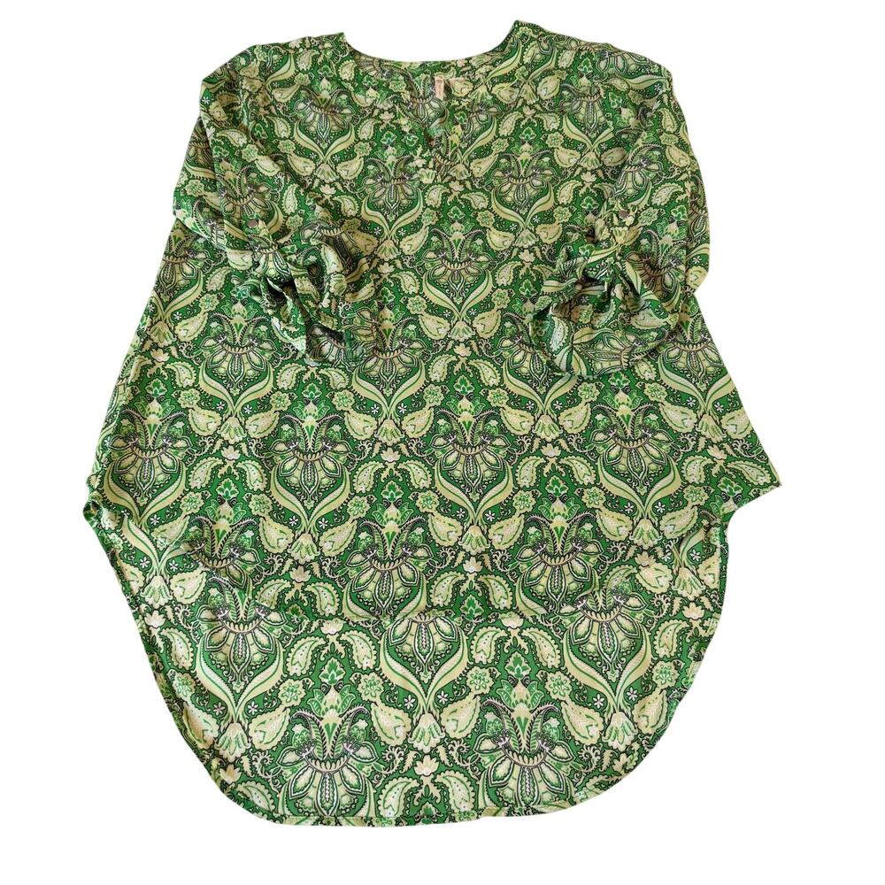 Cato Women's Medium Green Paisley Boho High Low Tunic Blouse